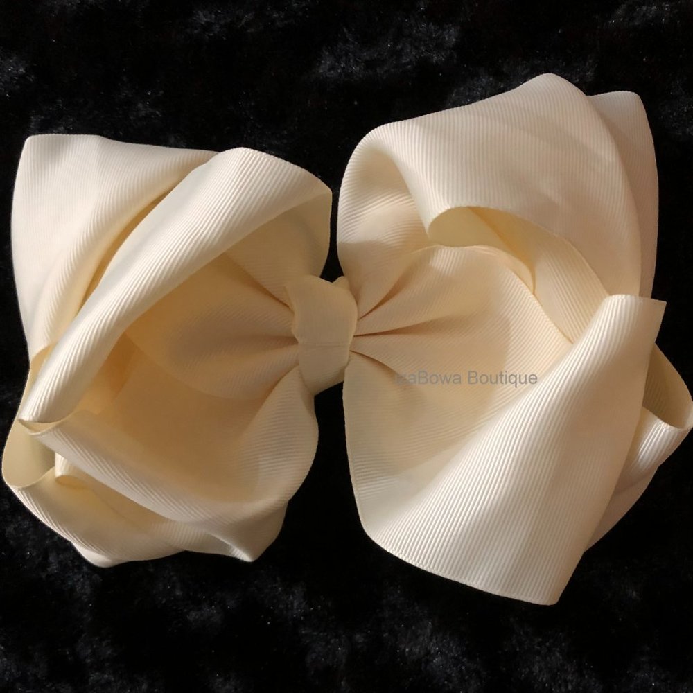 Ivory 8" Double Ribbon Boutique Bows (2)   HANDCRAFTED